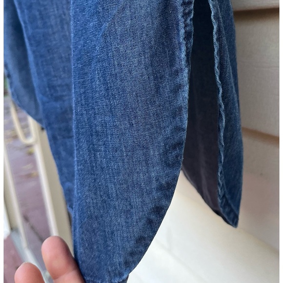 Theory blue denim-like long-sleeved button down shirt,side slits,chest pockets S - Picture 5 of 11